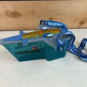 LEGOLAND Teal Blue Plane Snack Popcorn Bucket Orange Cockpit and Navy Lanyard